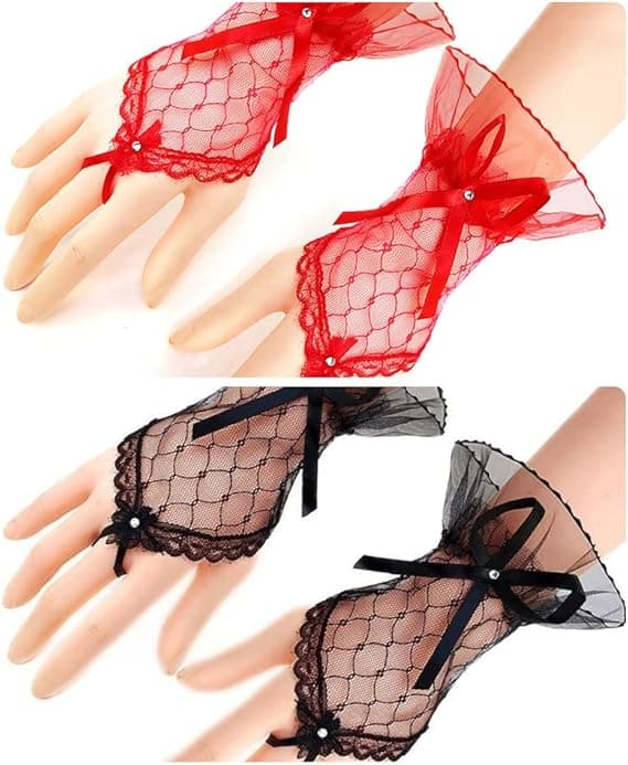 2 Par Lacehandskar, Bröllopshandskar, Brudhandskar, Korta Spetsar