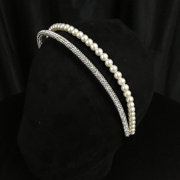 Perle Rhinestones Hodebånd Dobbel Rad Hodeplagg Enkle Elegante Blings Mote Hårtilbehør For Double Row Drill Black Paste