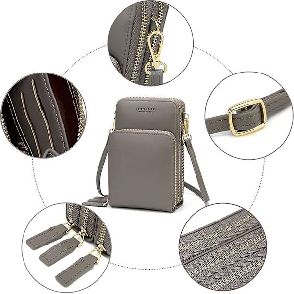 Liten Crossbody Mobiltelefonväska för Kvinnor, Mini Messenger Axelväska Plånbok med Kreditkortsfack A916-878 Gray