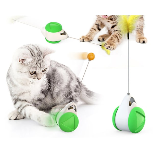 Rolig kattpinne kattleksak, rolig väderkvarn kattunge balansbil kattstång, rolig fjäder kattleksak (grön och vit balansbil)