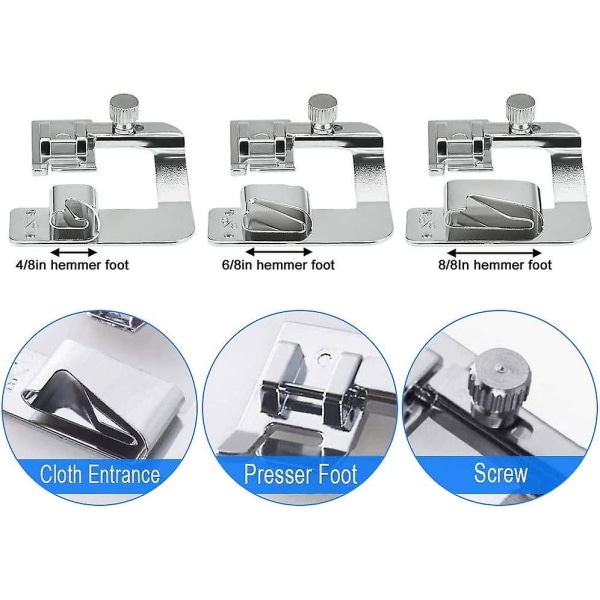 6 Pieces Presser Foot Sewing Machine Hemming Foot Sewing 4/8 6/8 8/8in Rolled Hem Presser Foot 3/4/6mm Hemming Presser Foot For Brother Singer Janome