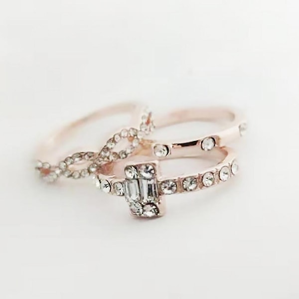 3 st/set Criss Cross Cubic Zirconia Inlagd Staplingsring Bröllop Brud Smycken US 8