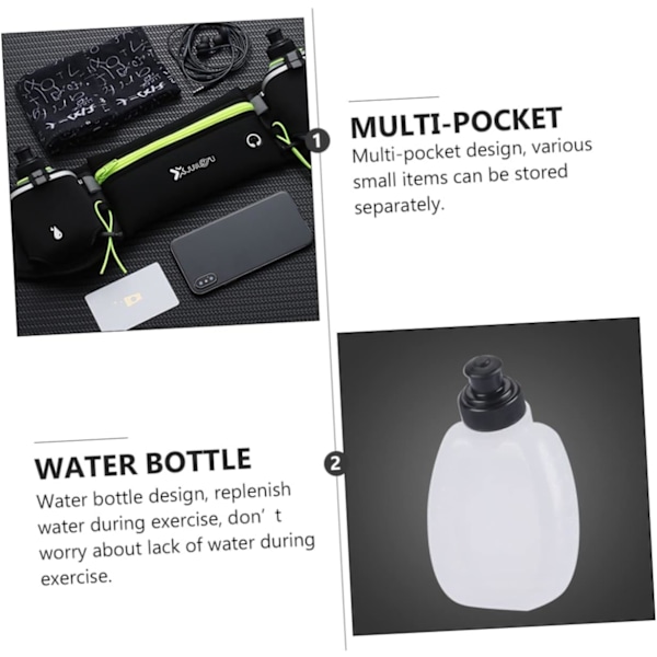 Löparbälte med Vattenflaskor (2 x 175ml), Hydration Bälte Vattentätt Midjeväska Passar iPhone Justerbar Sport Midja Green