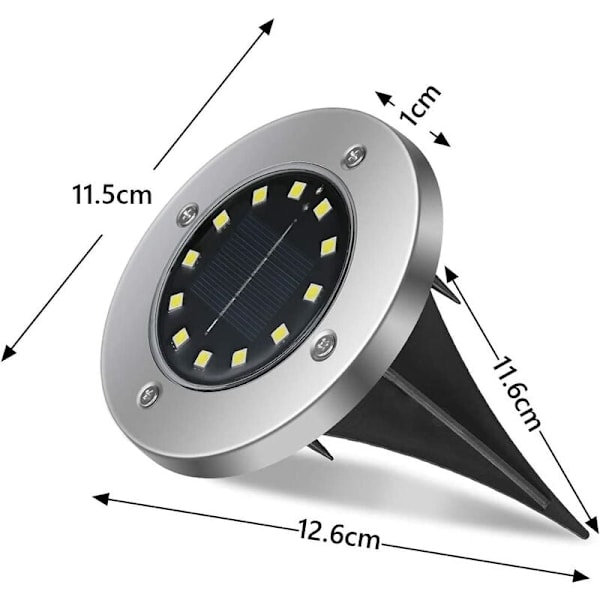 Solcellelamper Utendørs, Sett med 8 Hagejordlamper 12LED Solcelle Nedfelt Spotlight Vanntett IP65 for Gangsti Patio Cou