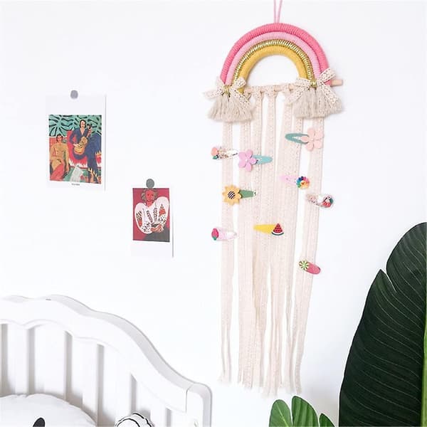 Hårklämmor Förvaring Flickor DIY Hårband Förvaring Boho Vägg Hängande Regnbåge, Heminredning