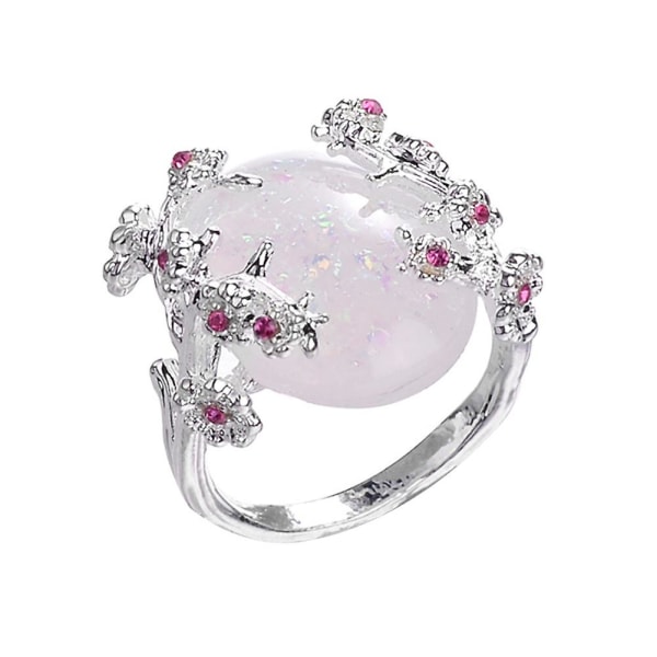 Kvinnors bröllops smycken blomma design oval falsk ädelsten ring strass dekor US 6