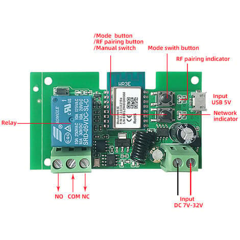 Enkeltkanals smart WIFI-switch modul punkt action selvspærrende modul alexa stemmestyring modul