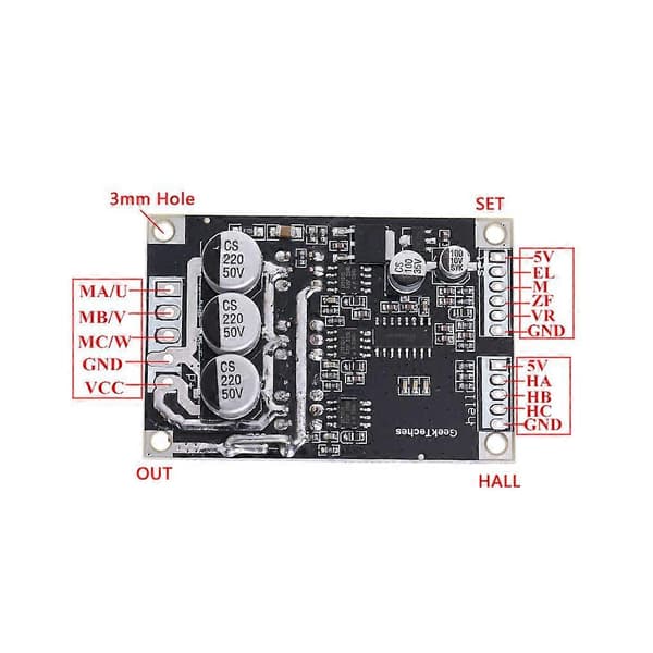 15A 500W DC12V-36V Børsteløs Motor Hastighetskontroller BLDC Driverkort med Hall
