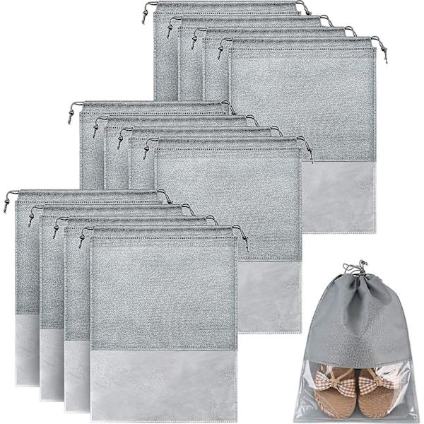 P 12 stk. Rejsetaske til sko, opbevaringspose i non-woven, bærbar skopose med gennemsigtigt vindue til daglig brug og rejsebrug$12 stk. Rejse S