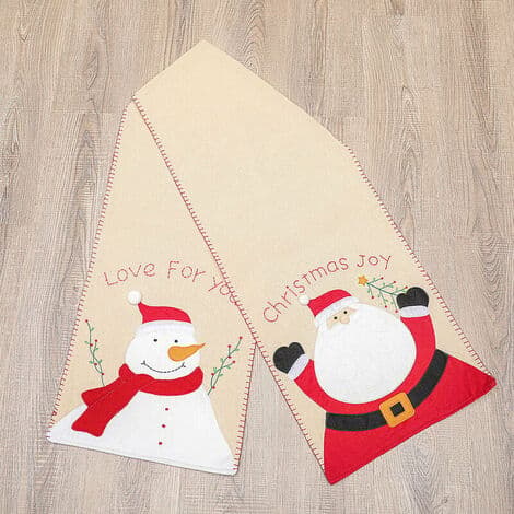 Julbordstablett med Tomte och Snögubbe Design, Broderad Julglädje, Rustik Bomullsduk