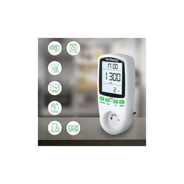FISHTEC - Stikdåse Wattmeter - Elforbrugsmåler - LCD-skærm