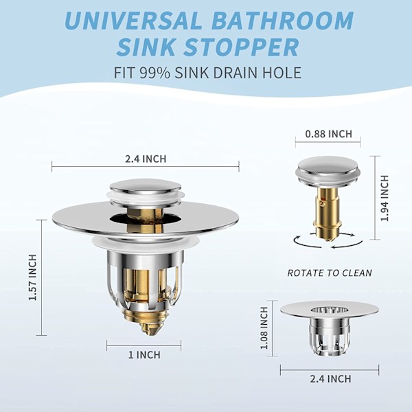 2-i-1 Universal Håndvaskprop, Håndvasksi med Anti-Clog Filter, Rustfrit Stål Afløbsstop, Sin