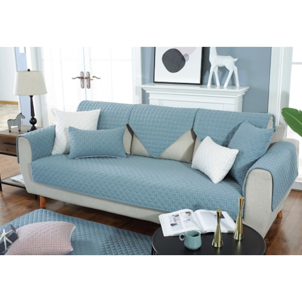 Moderne og enkel vævet vasket bomulds sofa pude, stof anti-slip læder sofa betræk pude (Tartan Blå, 70*90CM)