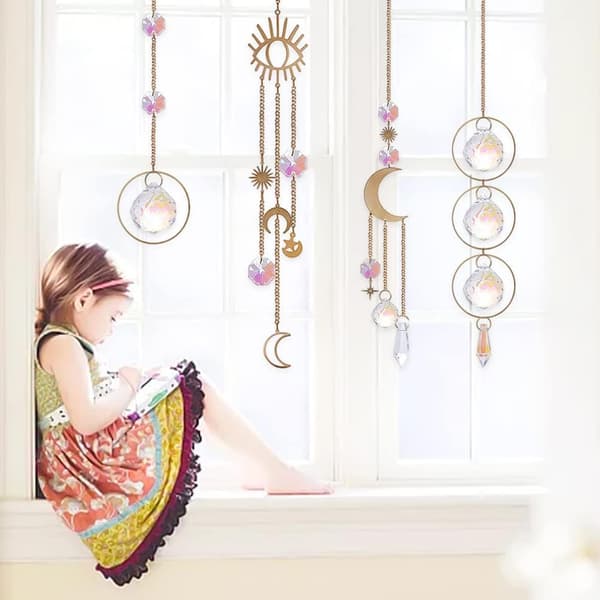 4 stk. krystall solfanger, solfanger krystallanheng ornament,