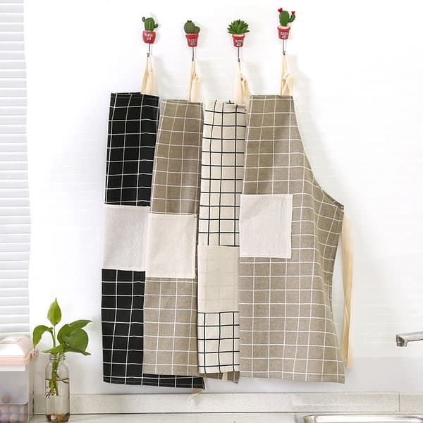 Bomulds-Linned Forklæde Plaid Halter Forklæde Hjem Køkken Mid-Length Arbejdsforklæde (Hvid)