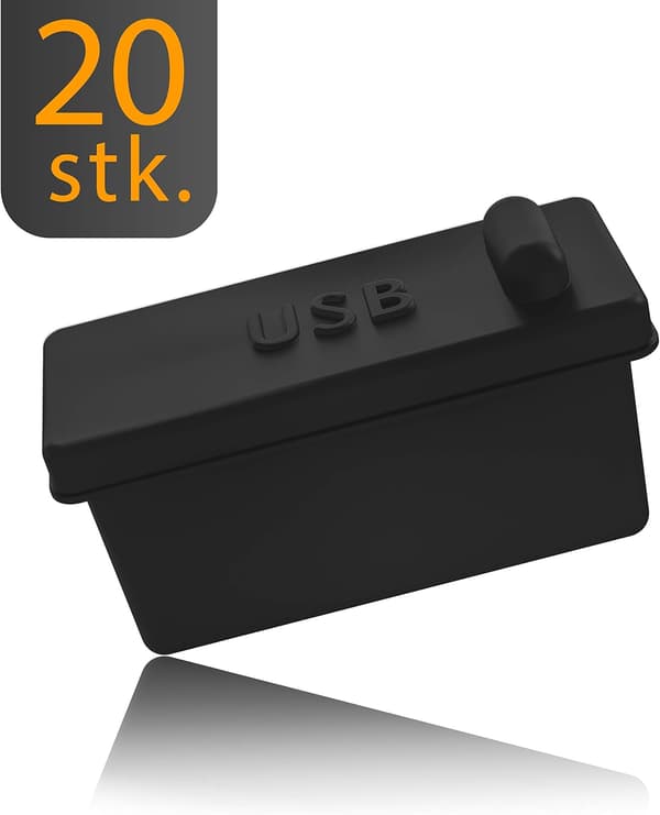 20x USB-A Støvplugg for Stasjonær PC, Svart Laptop, MacBook