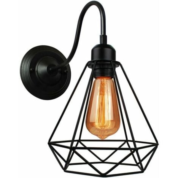 E27 Metall Diamant Retro Vägglampa Armatur för Vardagsrum Hall Sovrum Café Bar - Svart - Svart