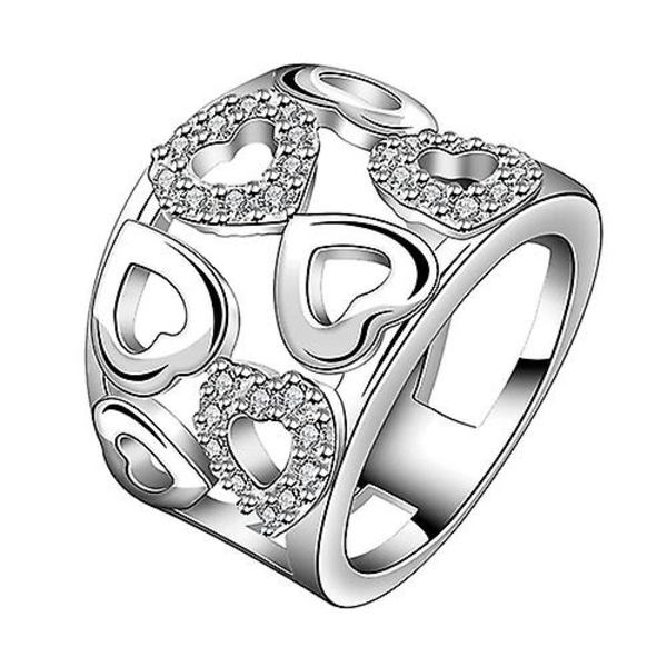 Naisten 925 Sterling Hopeaa Päällystetty Rhinestone Leveä Bändi Ryhmä Tyhjä Sydän Sormus US 8