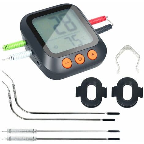 Termometer, 4 digitale stegeprober, ovn og grill, timer og alarm, APP - sort