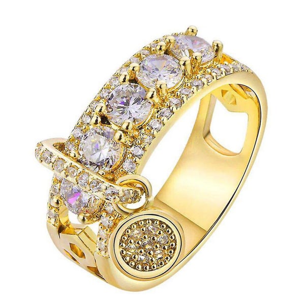 Luovia Metallilevy-riipus Ontto Renkaat Kuutio Zirkonia Rhinestone Sormus Naisten Korut Golden Us12