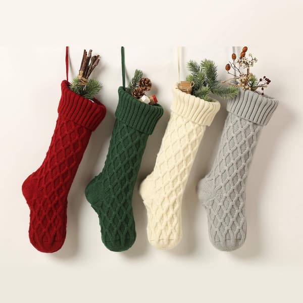 4-pack Kabelvirkade Julstrumpor Klassiska Dekorationer Present 1