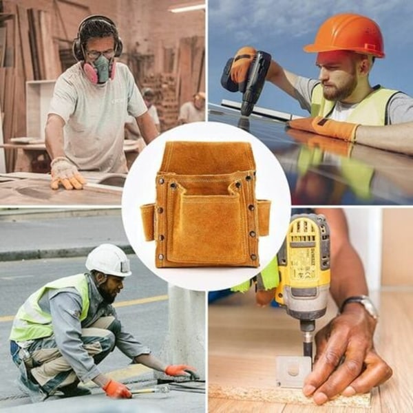 Carpenter's Waist Bag, Premium lærverktøybelter med 2 hammerholdere, Heavy Duty og Professional Bag for elektriker