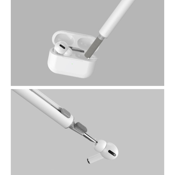 Vit tre-i-ett-infällbar bluetooth-headset rengöringspenna hörlurar rengöringsverktyg mobiltelefon headset borste