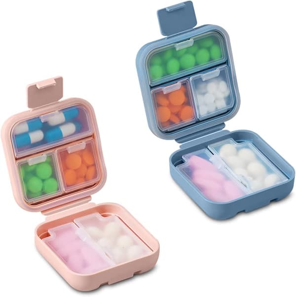 2-pack (Blå, Rosa) Fuktsäker Vattentät Liten Pillerask, Daglig
