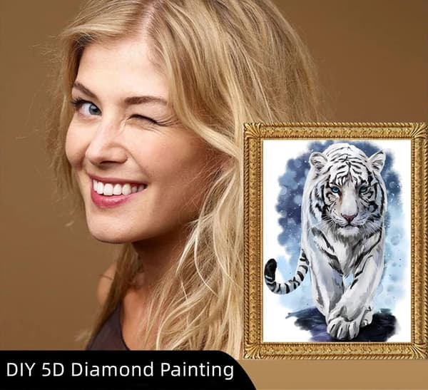 Vitt Tiger Diamantmålningskit för Heminredning DIY 5D Full