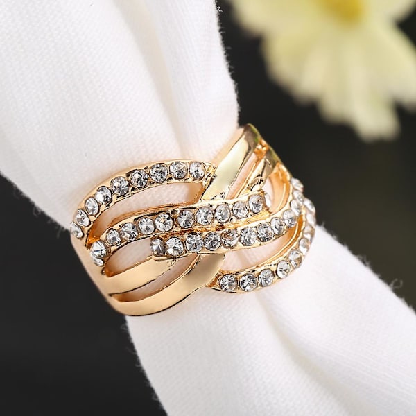 Lyxig 9k guldpläterad legering fingerband strass inlagd ring smycken present US 8
