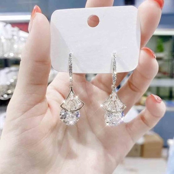 Mote-luksus Zirkon Diamant Ørepynt Elegant Skjellformet Bling Zirkon Diamant Henge Ørepynt Kvinne Smykker (gull)