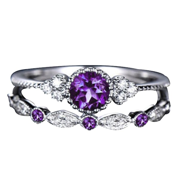 2 stk./sæt Runde Cubic Zirconia Indlagt Bryllup Finger Ringe Smykker Gave Purple US 6