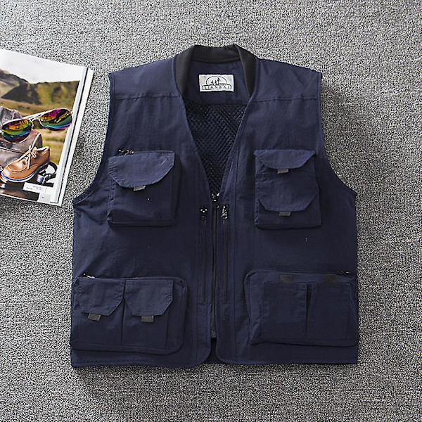 Herr sommar utomhus arbete fiske reseväst med fickor sommar tunn mesh väst Hidden blue M