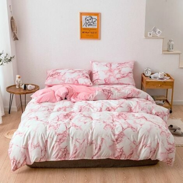 Täcke med marmormönster, rosa 4-delars set: täcke 2.2*2.4m (lakan: säng 2.0 198*203*40)