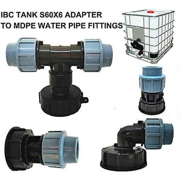 Ibc tankadapter, S60x6 Ibc vattentank med 25 mm Mdpe polyetenkoppling, kompatibel med brittiska och europeiska standard Ibc-behållare