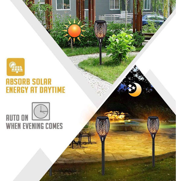 Solcelle Flammelys, 4 stk Solcelle Hagelys IP65 Vanntette Solcellelamper Hagefakler med Realistiske Flammer Automatisk På/Av