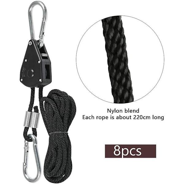 4 par justerbare kraftige 1/8 tommer reb ratchet strop til vækst vedhæng lys, 150 lbs kapacitet pr. par