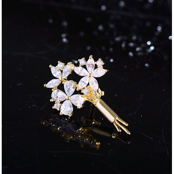 Glansfuld guld zircon blomst brude lille krave broche V-hals spænde anti-lys frisk og charmerende elegant modetilbehør