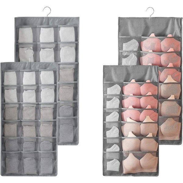 2pcs Hanging Storage Bag Underwear Organizer For Double-sided Wardrobe Closet Hanger Shelves For Bras, Underwear, Ties, Socks, 30 Pockets,grey