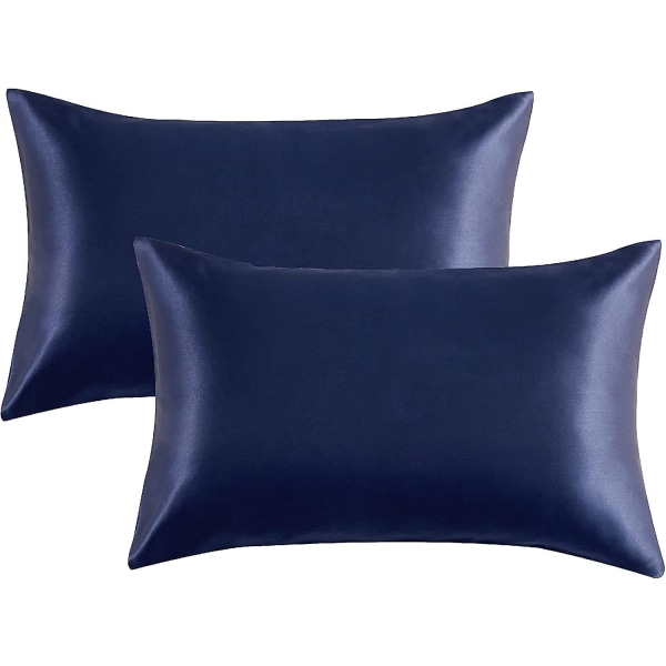 Satin Kuddeöverdrag För Hår Och Hud Kuddeöverdrag I Silke Kudde Batch 2 Flexibla Kuddeöverdrag Paket Om 2 Queen Med Kuvertstängning Standard 20x26 Inches Navyblue