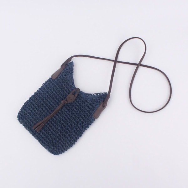 Sommerstrandskulderveske, Lett Vevd Halm Crossbody, Telefon, Reisehåndveske For Kvinner & Hverdagslig Bruk - Naturlig A916-1103 Blue