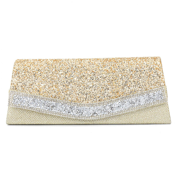 Glittrande Silver Handväska för Kvinnor, Glitter Brud Clutch Väska för Bröllop A916-736 Gold