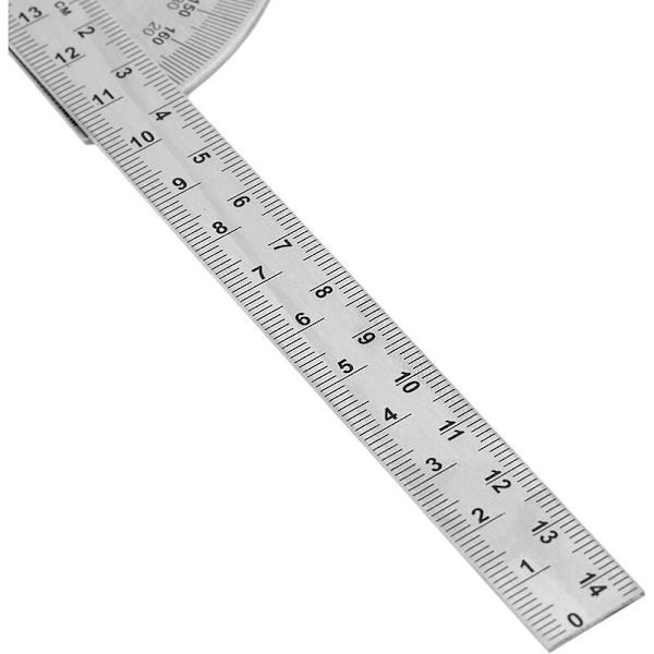 Halv-gevindet værktøj vinkelmåler i rustfrit stål (0-180°/14cm (solid)) egnet til værktøjsrum