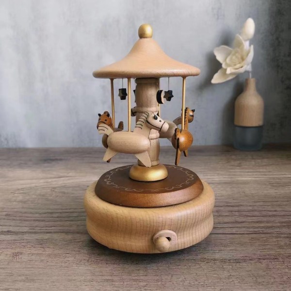 Carousel wooden music box pure handmade Christmas gift for children