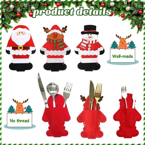 Julebestikholdere, snemand, rensdyr, julemand, søde poser/tasker til knive og gafler