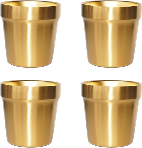 Muggar i rostfritt stål (4-pack, guld) Borstade drickskoppar i metall, okrossbara, stapelbara, kaffe-/te-/ölglas, 175 ml