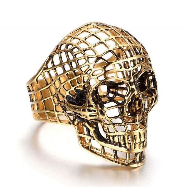 Mode Punk Hollow Out Skull Ring För män Trend Hip Hop Rock Halloween Party Street Smycken Present Gold