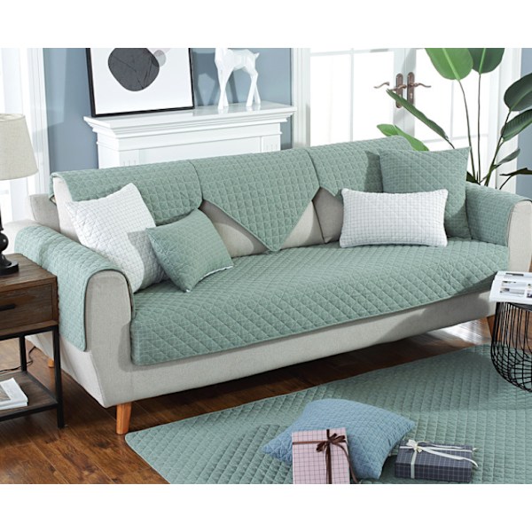 Moderne og enkel vævet vasket bomulds sofa pude, stof anti-slip læder sofa betræk pude (Ternet grøn, 90*160CM)