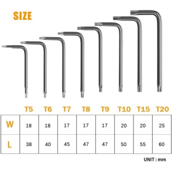 Skiftnycklar, 8-delad Allen-nyckelset, Stjärnskruvmejsel T5 T6 T7 T8 T9 T10 T15 T20, Nyckelset Handverktyg Hex-nycklar