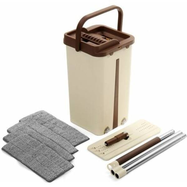 Foldbar Flat Mop 360° Rotasjon med 4 Mikrofibermopper + LAVENTE-bøtte